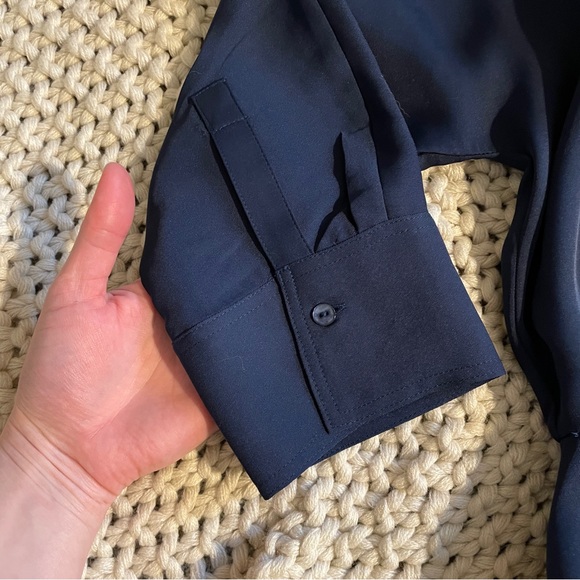 Express Blue 3/4 Sleeve Button Down Collared Midi Dress - Picture 7 of 10